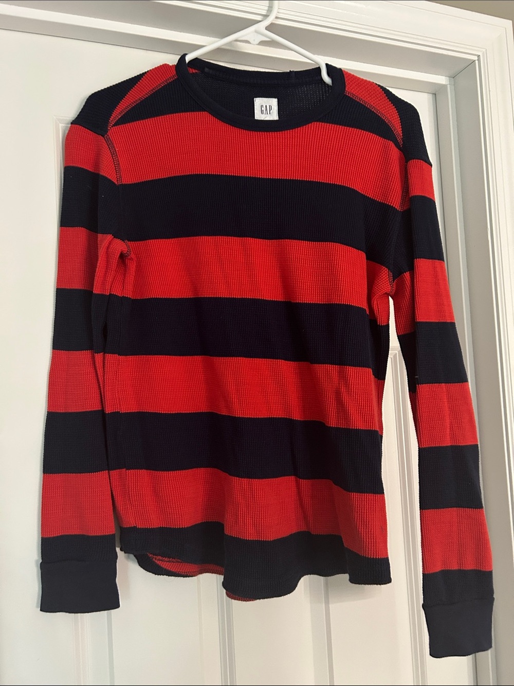 GAP Red and Black Striped Crewneck Top